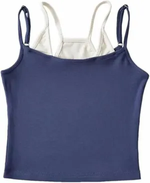 Women Patchwork Camisole Vest Summer Contrast Color Crop Top