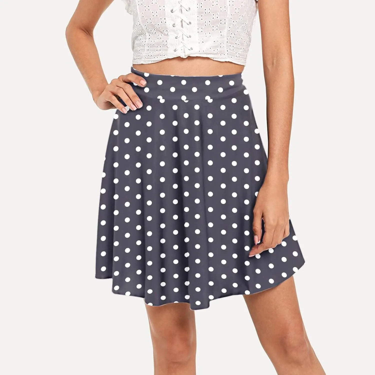 Womens A Line Midi Skirt Flared High Waist Skirts Polka Dot Pleated Ruffle Hem Vintage Mini Skirt for Women Dress
