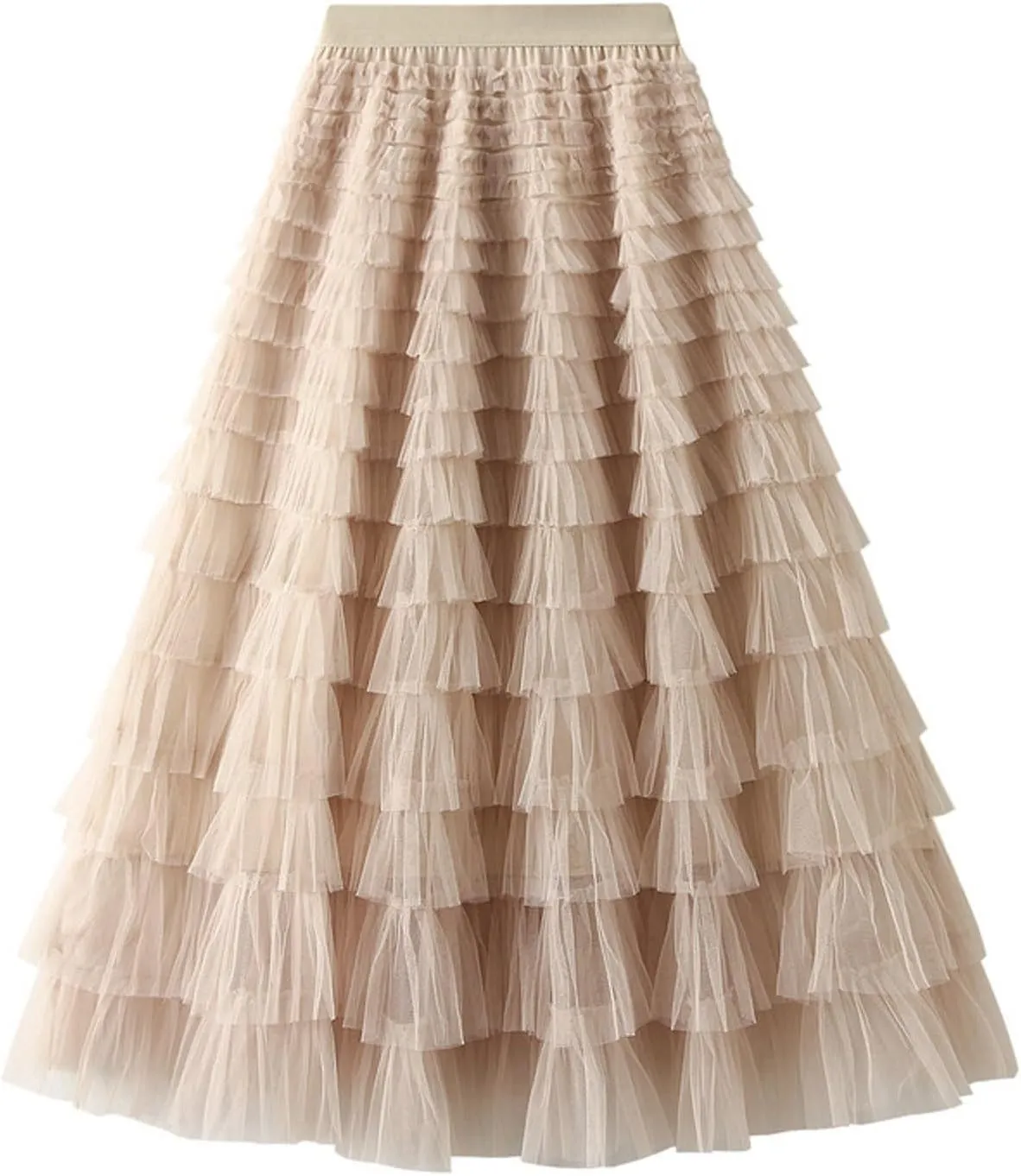 Women's A Line Pleated Skirt Long Tutu Skirt Ruffle Mesh Vintage Calf Length Chiffon High Waist Bubble Sporty