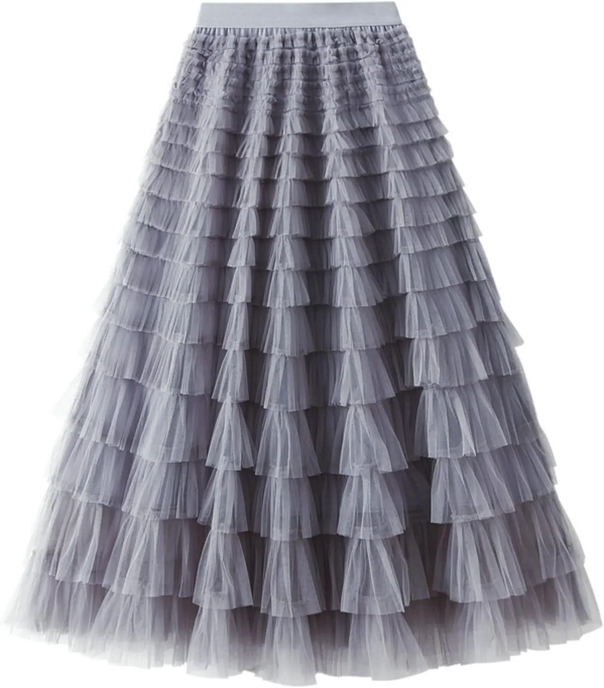Women's A Line Pleated Skirt Long Tutu Skirt Ruffle Mesh Vintage Calf Length Chiffon High Waist Long Western