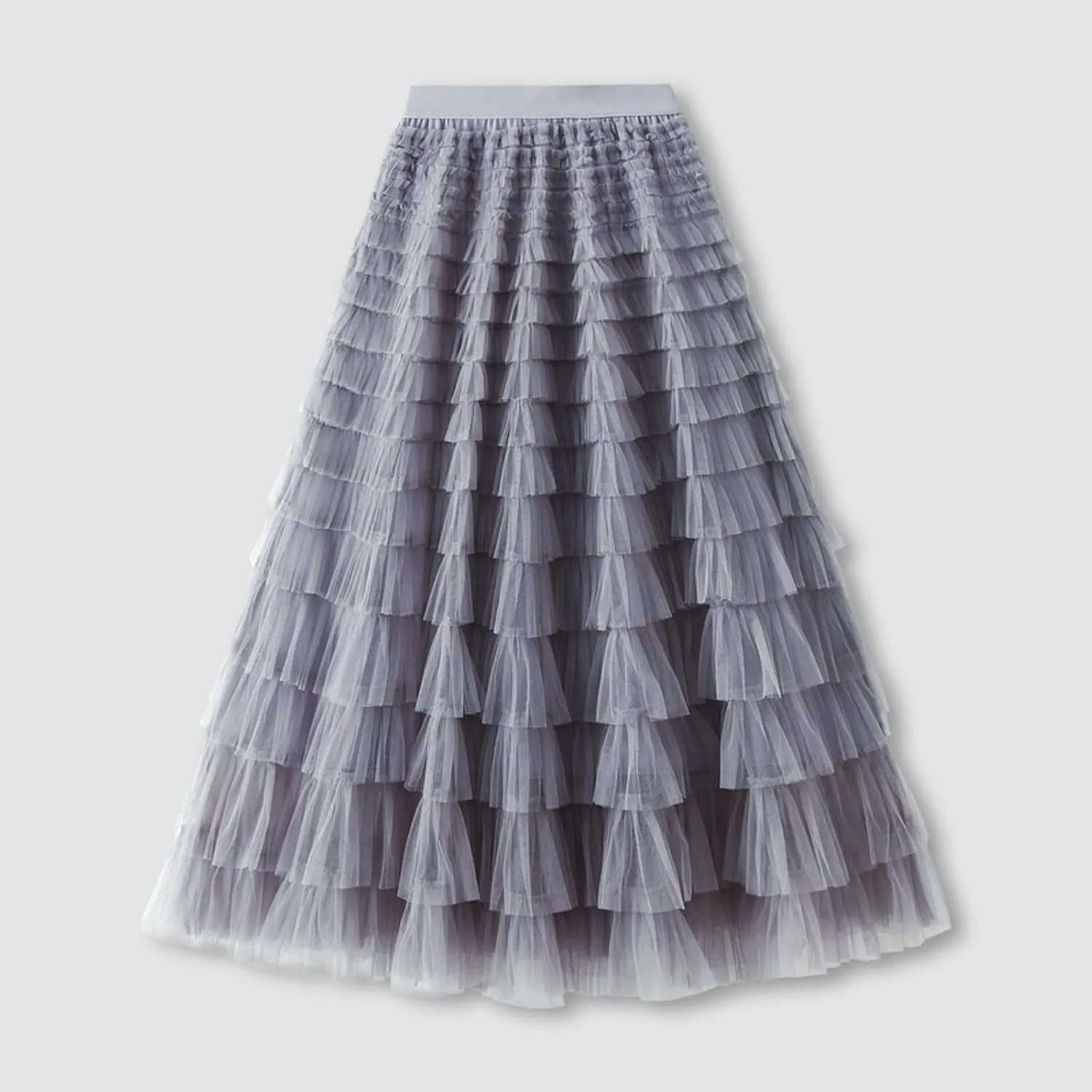Women's A Line Pleated Skirt Long Tutu Skirt Ruffle Mesh Vintage Calf Length Chiffon High Waist Long Western