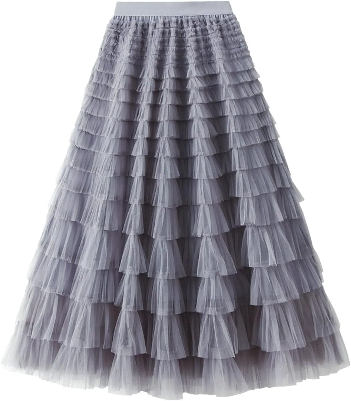 Women's A Line Pleated Skirt Long Tutu Skirt Ruffle Mesh Vintage Calf Length Chiffon High Waist Long Western