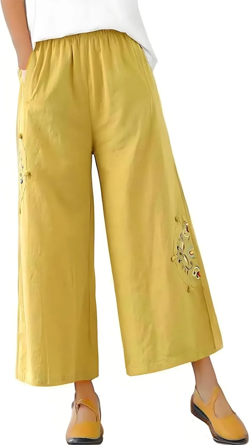 Womens Baggy Linen Pants Summer Trendy High Waist Floral Frint Wide Leg Pant Comfy Lounge Trousers 2025 Beach Vacation