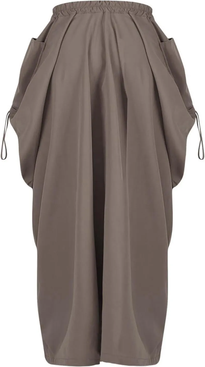 Women's Bohemian Maxi Skirt Vintage Gypsy Elastic High Waist Skirts Casual Loose Fit Peasant Skirt with Pockets