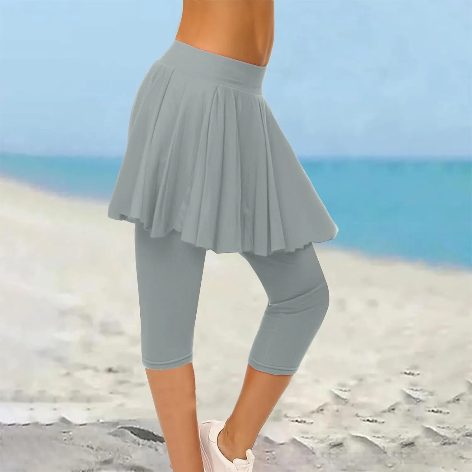 Womens Capri Yoga Legging with Skirts Women's Athletic Ruffle Skort with Leggings Golf Skirts Yoga Leggings