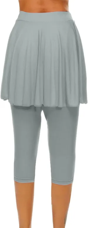 Womens Capri Yoga Legging with Skirts Women's Athletic Ruffle Skort with Leggings Golf Skirts Yoga Leggings