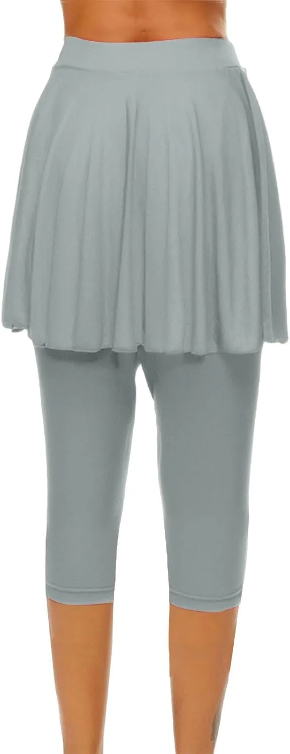 Womens Capri Yoga Legging with Skirts Women's Athletic Ruffle Skort with Leggings Golf Skirts Yoga Leggings