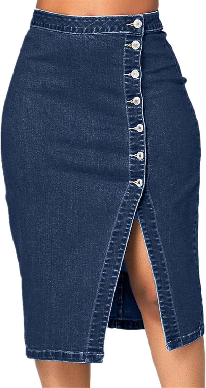 Women's Casual Skirts Women Fashion Denim Pencil Skirt High Waisted Blow Knee Blue Jeans Skirts Spring Dresses