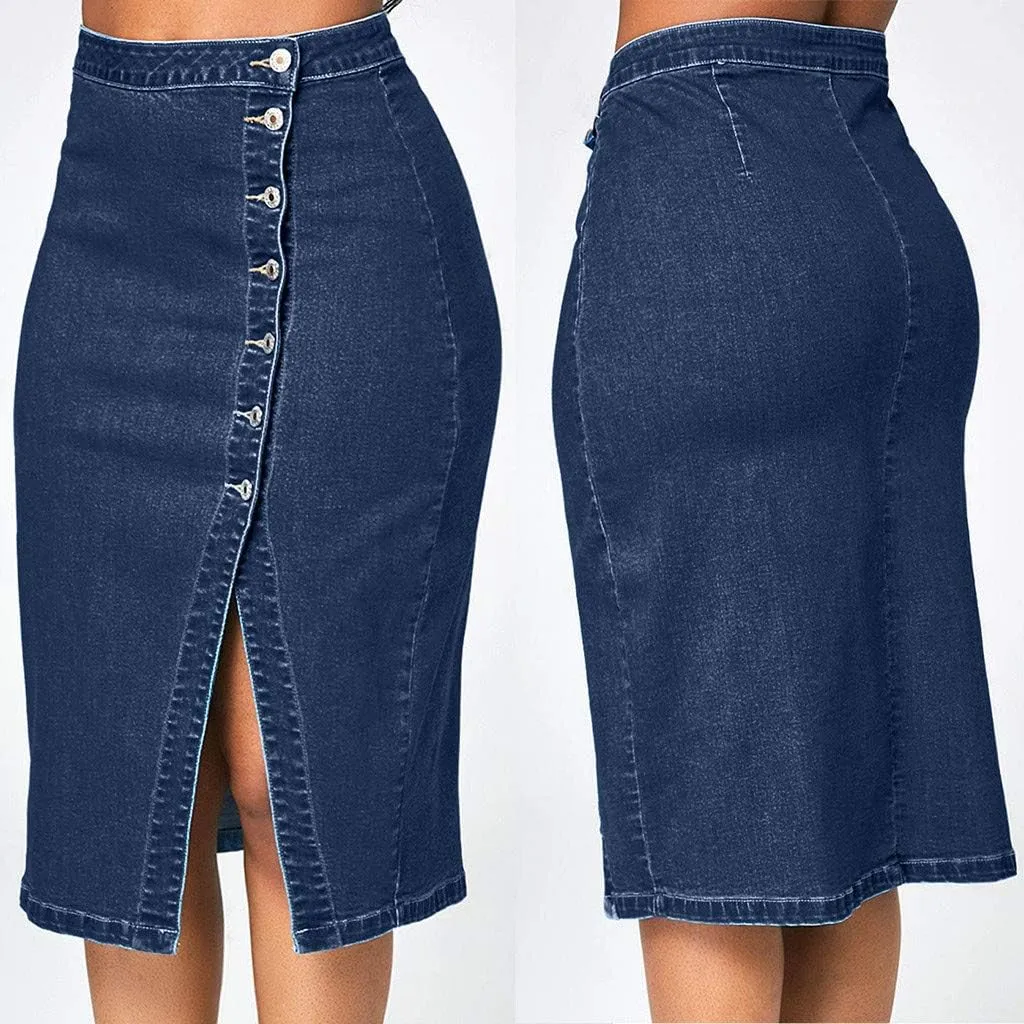 Women's Casual Skirts Women Fashion Denim Pencil Skirt High Waisted Blow Knee Blue Jeans Skirts Spring Dresses