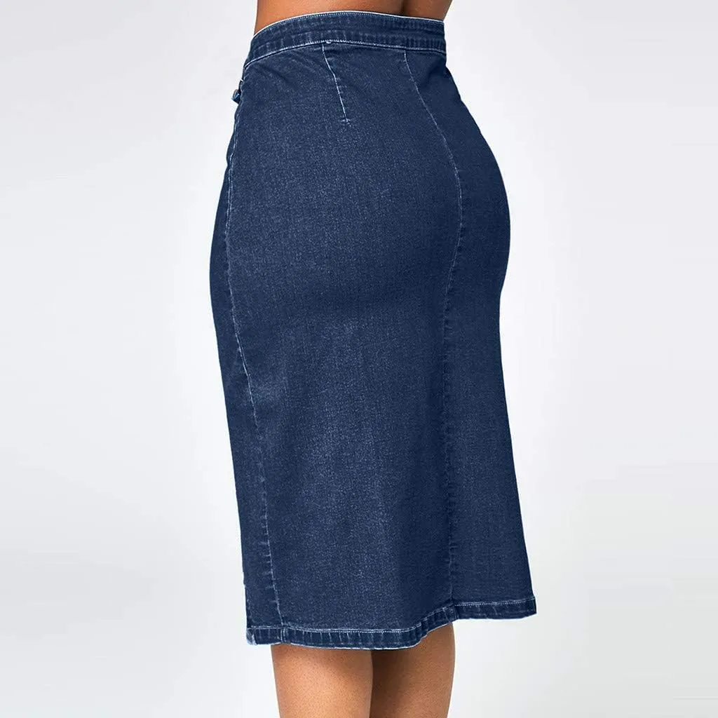 Women's Casual Skirts Women Fashion Denim Pencil Skirt High Waisted Blow Knee Blue Jeans Skirts Spring Dresses