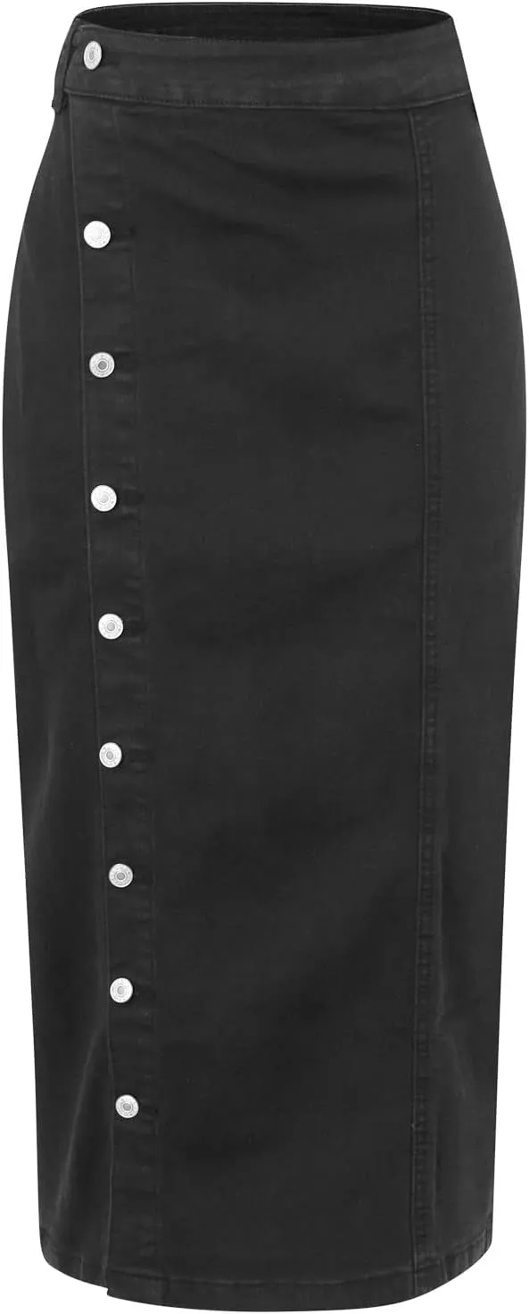 Women's Clothing European and Button Irregular Slit Denim High Waist Long Skirt Casual Circle Skirts for Women