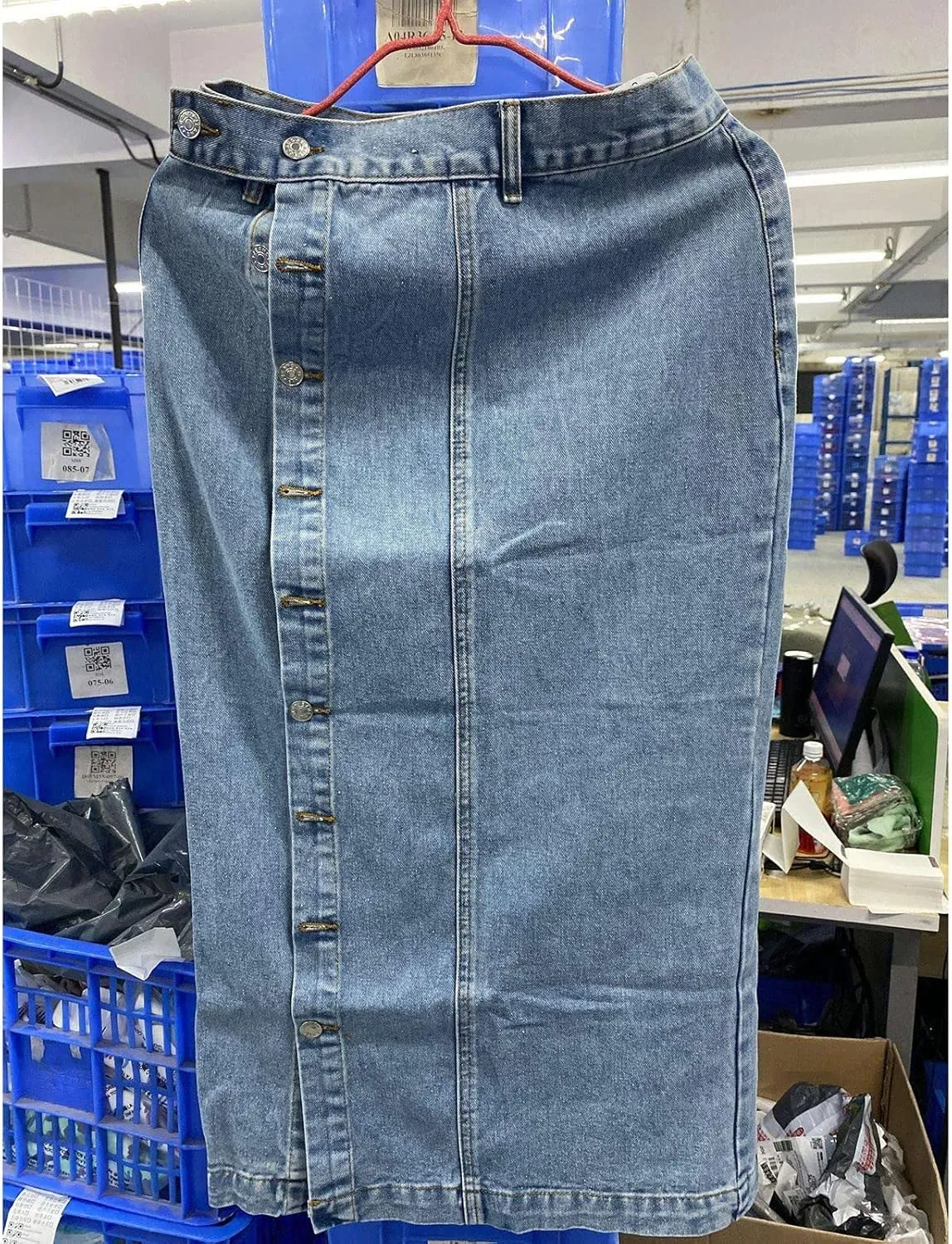 Women's Clothing European and Button Irregular Slit Denim High Waist Long Skirt Casual Circle Skirts for Women