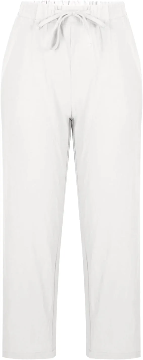 Womens Cotton Linen Pants 2025 Summer Wide Leg Casual Loose Pants with Pocket Drawstring High Waist Palazzo Trousers