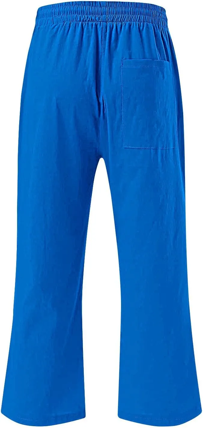 Women's Cropped Trousers Cotton and Linen High Waist Drawstring Double Pocket Summer Casual Soft Holiday Pants