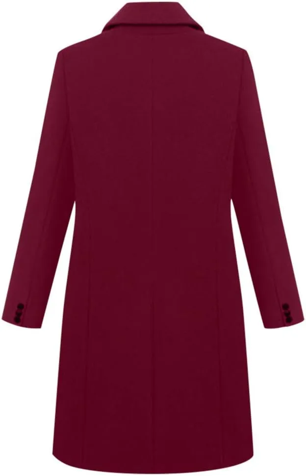 Women's Double Breasted Trench Coat Winter Windbreaker Faux Wool Coats Classic Lapel Long Sleeve Overcoat with Pockets