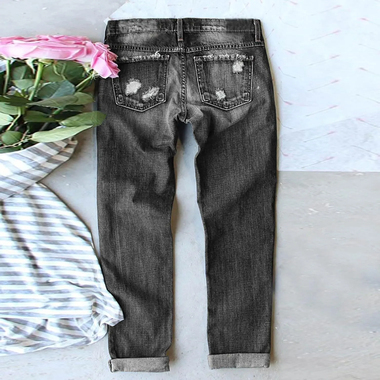 Women's Fashion Jeans 2024 Women's Fashion Football Print Jeans Print Ripped Casual Denim Pants for Women