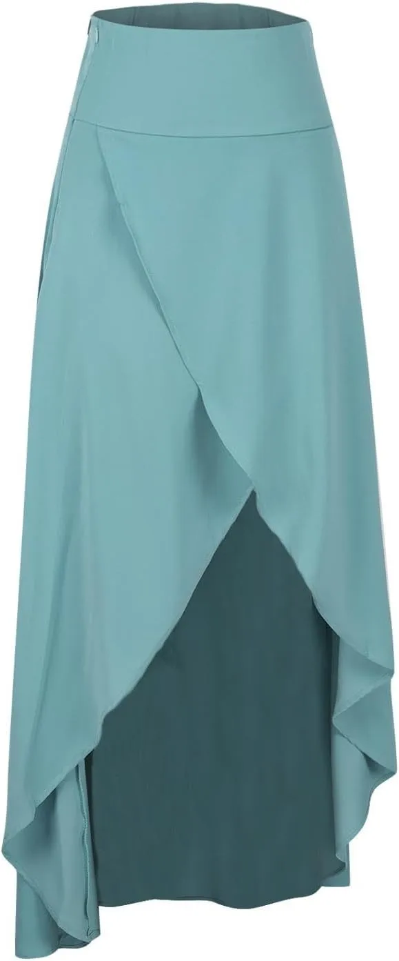 Women's Flowy Long Maxi Skirt Asymmetrical High Low Hem Flared Skirt Casual Slit Wrap Skirt Solid High Waist Skirt