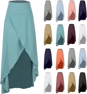 Women's Flowy Long Maxi Skirt Asymmetrical High Low Hem Flared Skirt Casual Slit Wrap Skirt Solid High Waist Skirt