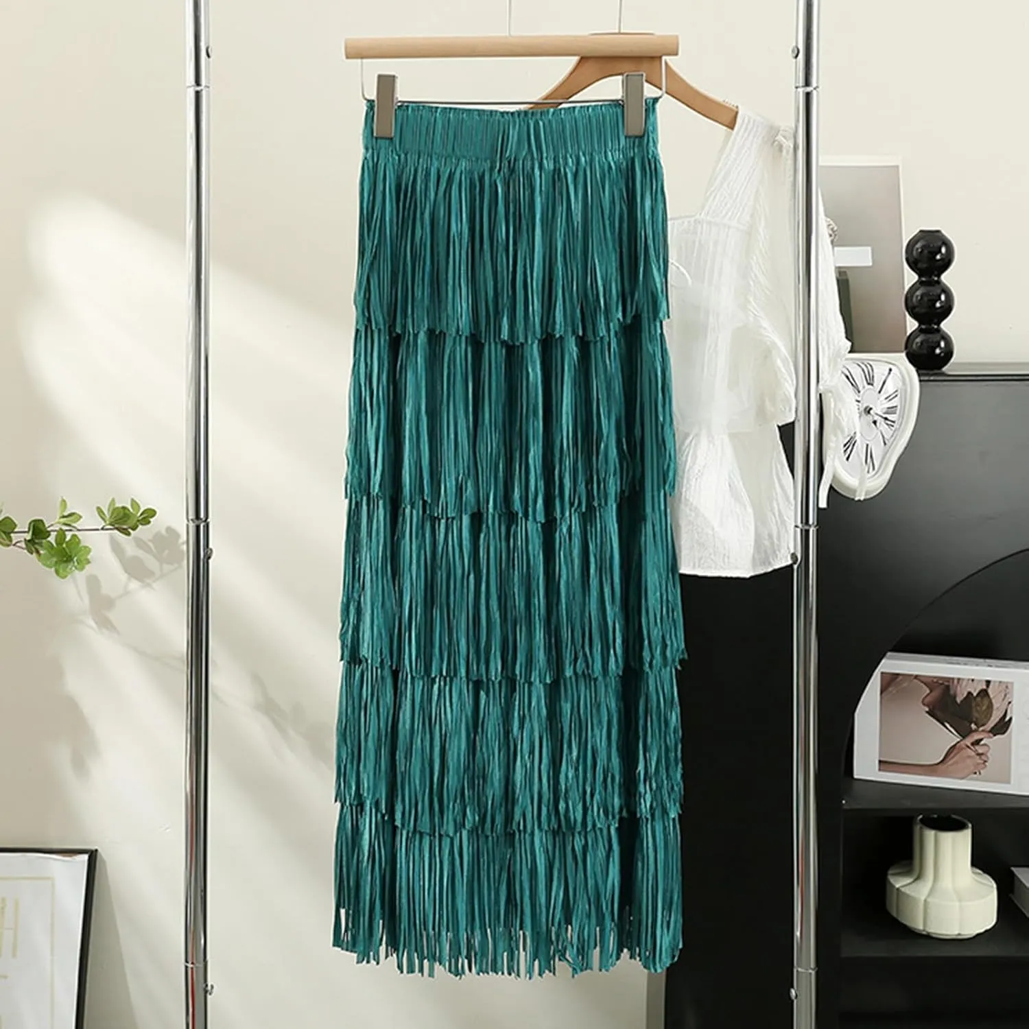 Women's Fringe High Waist Pencil Bodycon Skirts, Sexy Elegant Tassel Long Midi Skirt Summer Party Dance Skirts