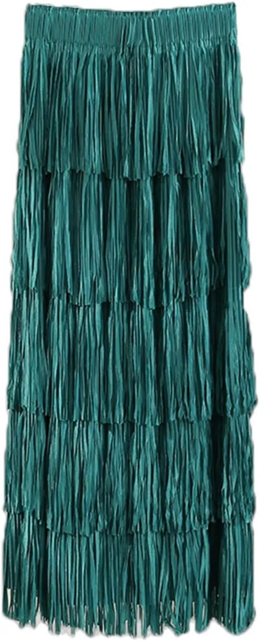Women's Fringe High Waist Pencil Bodycon Skirts, Sexy Elegant Tassel Long Midi Skirt Summer Party Dance Skirts
