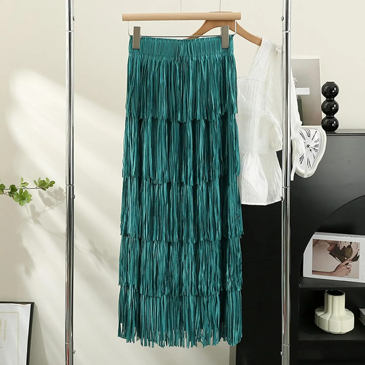 Women's Fringe High Waist Pencil Bodycon Skirts, Sexy Elegant Tassel Long Midi Skirt Summer Party Dance Skirts