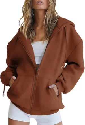 Women's Hoodies Full Zipper Hooded Sweatshirt Cute Fall Casual Oversized Drawstring Jackets with Pockets Winter Clothes