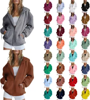 Women's Hoodies Full Zipper Hooded Sweatshirt Cute Fall Casual Oversized Drawstring Jackets with Pockets Winter Clothes