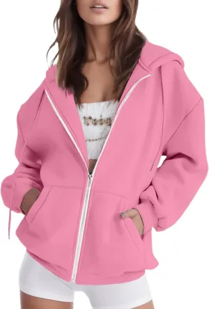 Women's Hoodies Full Zipper Hooded Sweatshirt Cute Fall Casual Oversized Drawstring Jackets with Pockets Winter Clothes