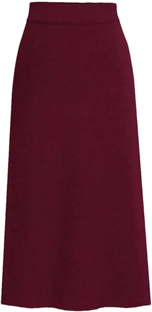 Womens Knit Pencil Skirt High Waist Skirts Knited Split Midi Skirt for