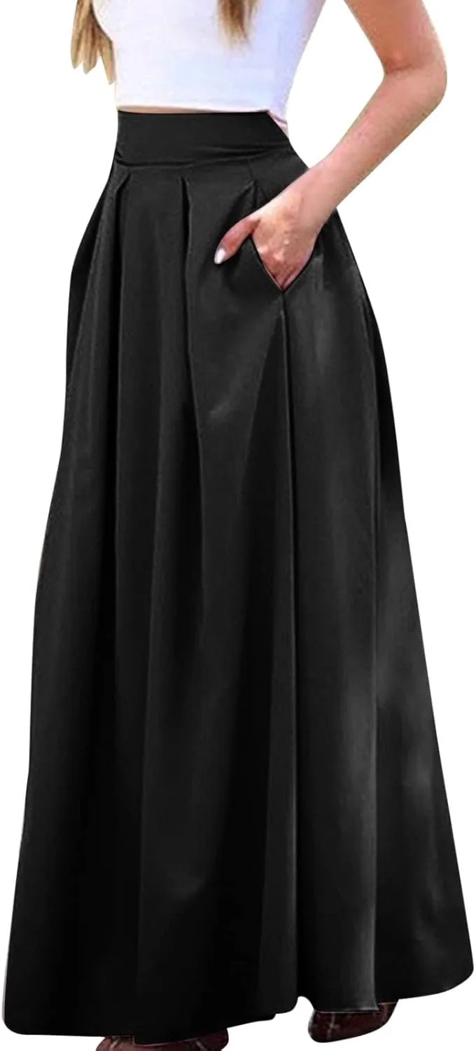 Women's Large Solid Color Pocket High Waist Ol Half Skirt Pleated Skirt Maternity Skirt