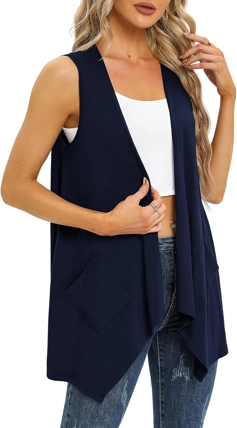 Women's Lightweight Cardigan Casual Soft Long Sleeve Floral Knit Cardigans with Pockets High Low Hem Draped Duster