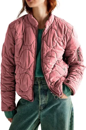 Women's Lightweight Zip Up Outerwear Coat Quilted Jacket Warm Down Puffer Jacket With Pockets