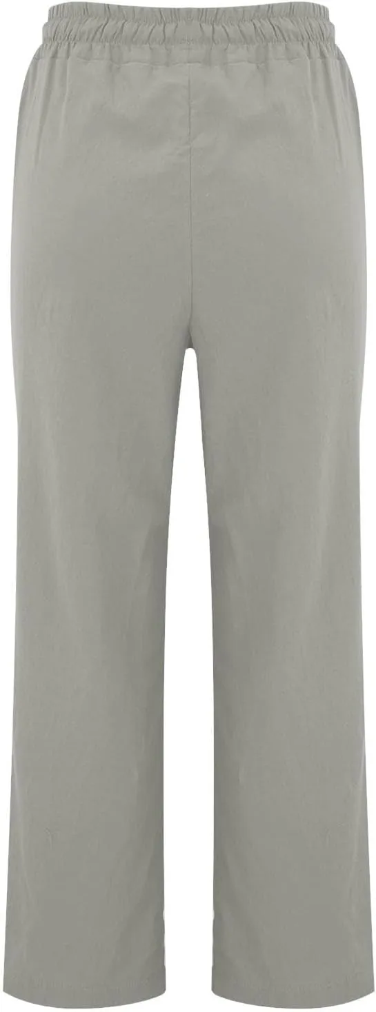 Women's Linen Pants Women's Relax Fit Linen Pants - Lightweight Summer Casual Trousers with Elastic Waist