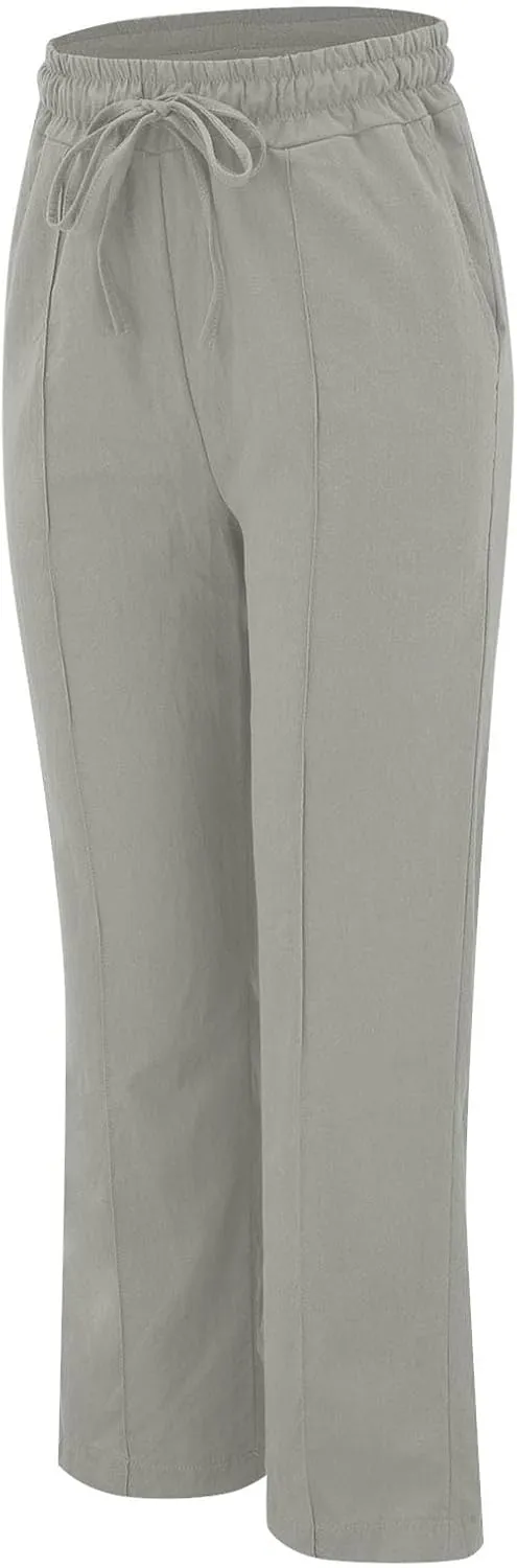 Women's Linen Pants Women's Relax Fit Linen Pants - Lightweight Summer Casual Trousers with Elastic Waist