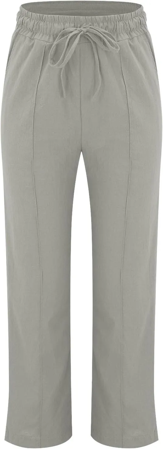 Women's Linen Pants Women's Relax Fit Linen Pants - Lightweight Summer Casual Trousers with Elastic Waist
