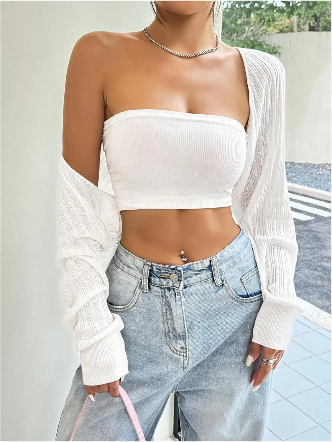Women's Long Sleeve Open Front Crop Cardigan Drop Shoulder Bolero Shrug Lightweight Sweater