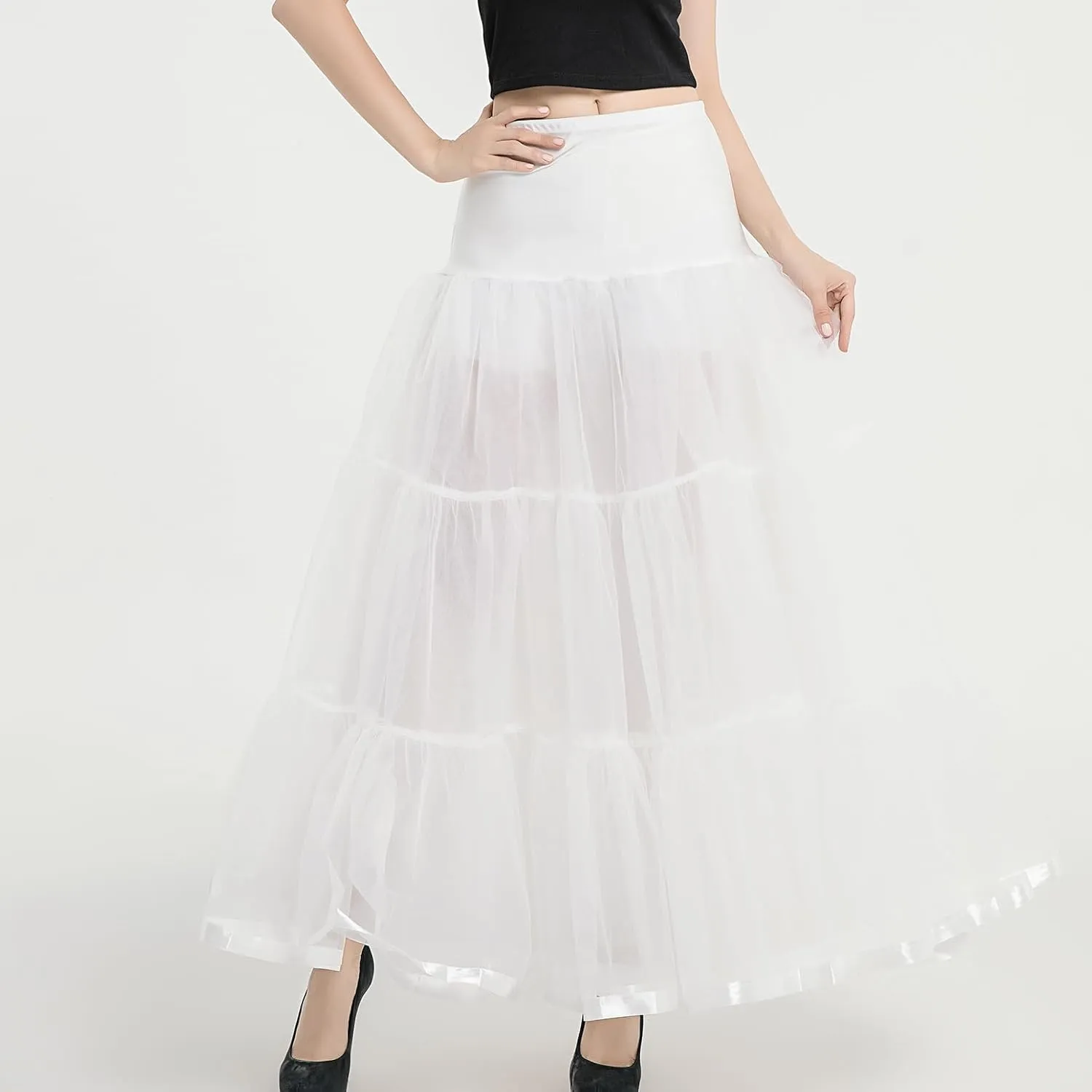 Women's Maxi Petticoat Tulle Skirt Ruffle Skirt Bustle High Waist Wedding Flowy A Line Fall Fashion Summer