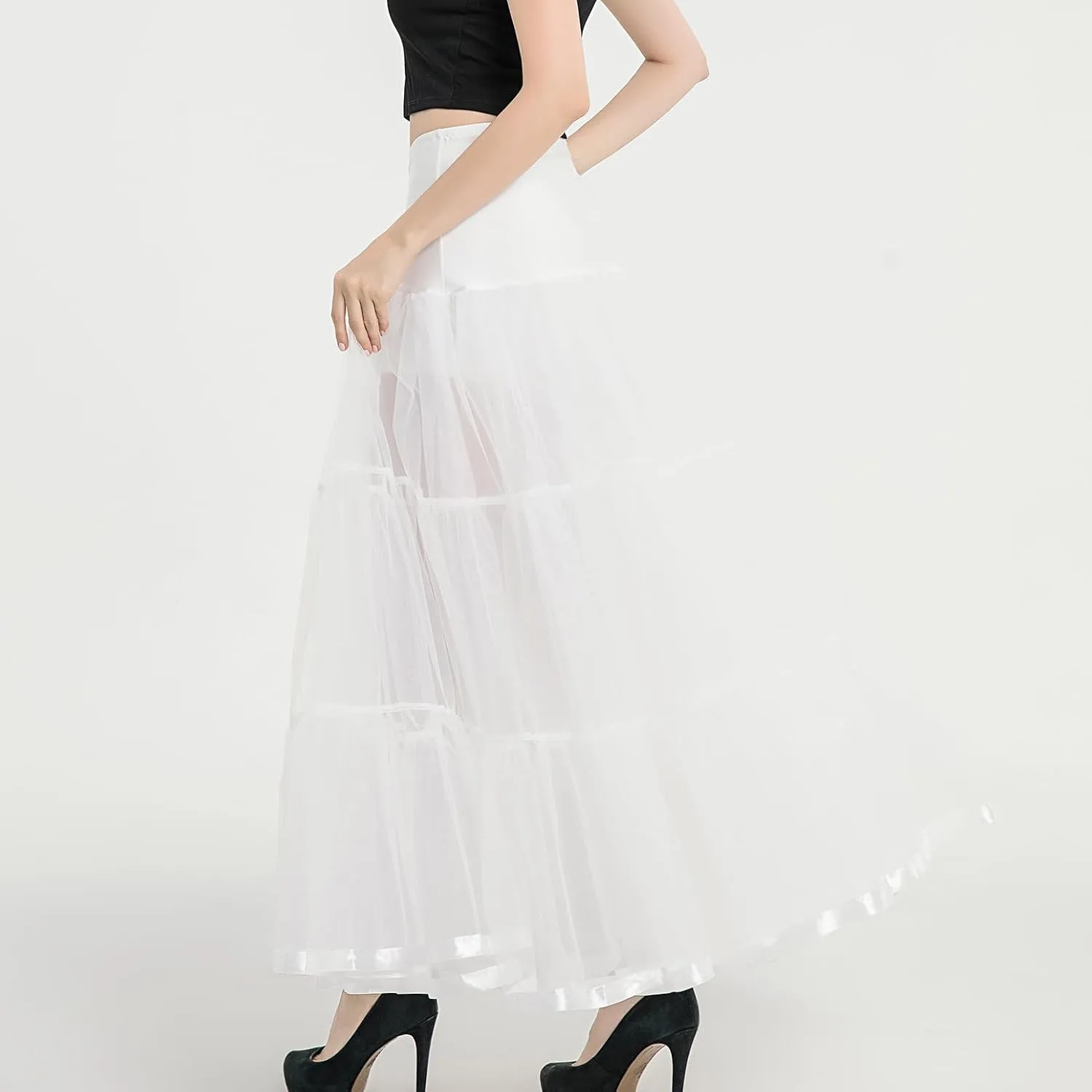 Women's Maxi Petticoat Tulle Skirt Ruffle Skirt Bustle High Waist Wedding Flowy A Line Fall Fashion Summer