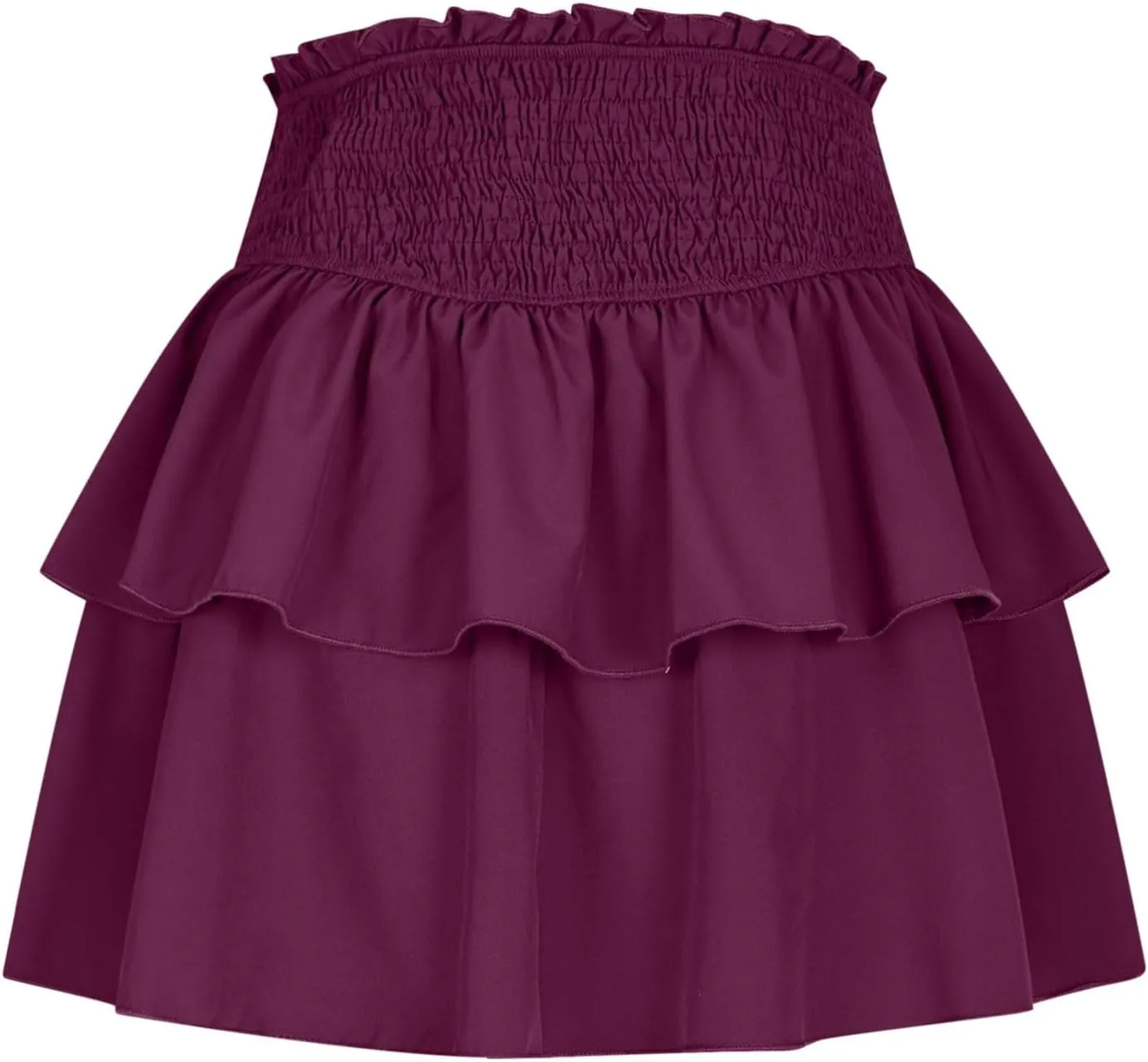 Women's Mini Skirt Elastic High Waist Pleated Skirt Double Layered Ruffle Short Skirt Cute Tiered Sports Skirt