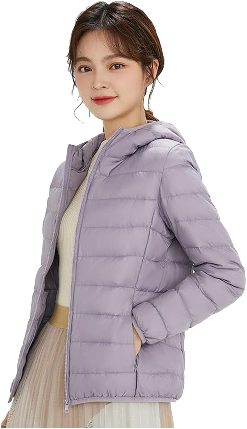 Women's Packable Down Jacket Lightweight Winter Duck Down Jacket Windproof Slim Fit Coat Warm Puffer Jacket with Hood