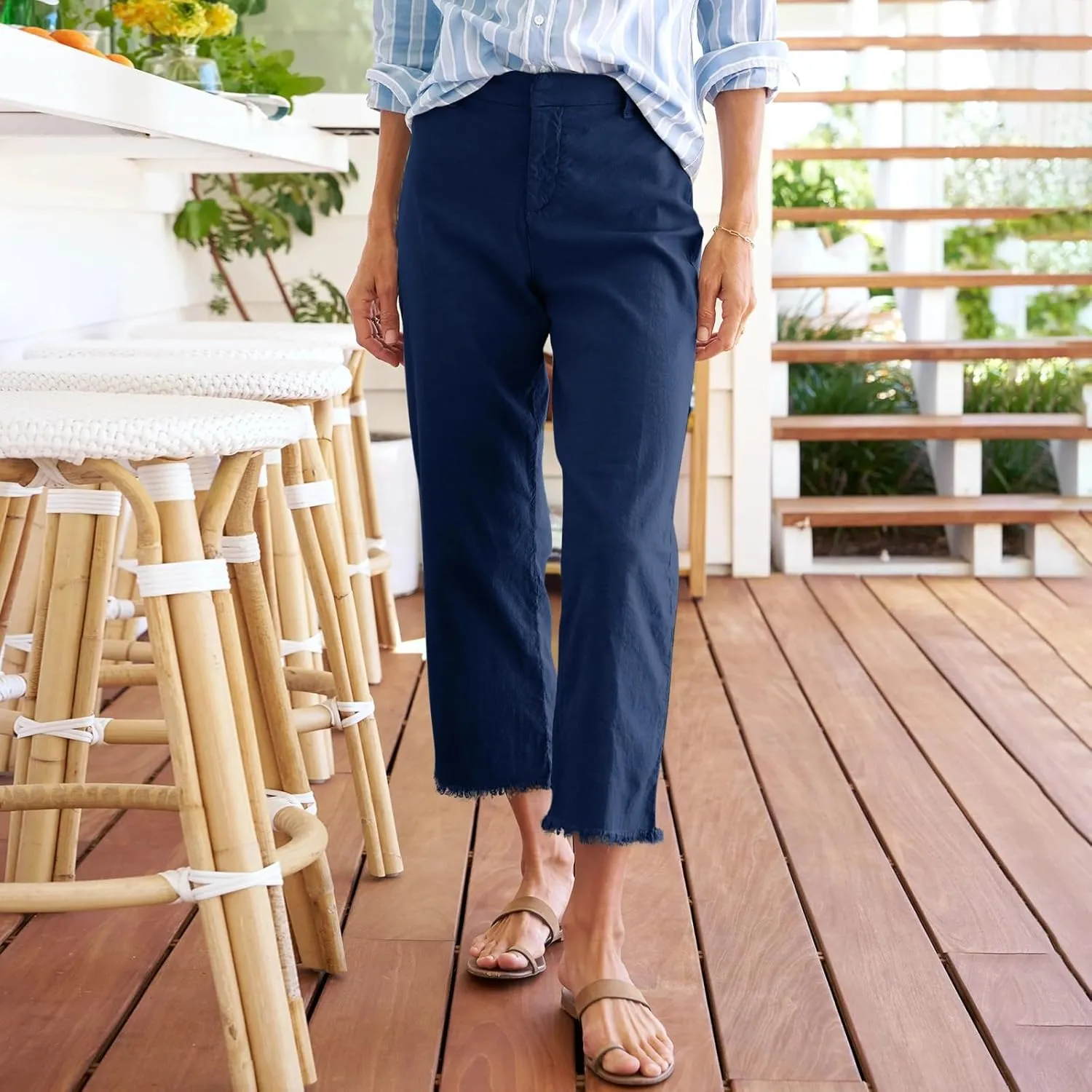 Womens Pants, Cotton Peasant Pants Casual Linen Straight Leg Plus Size Lounge