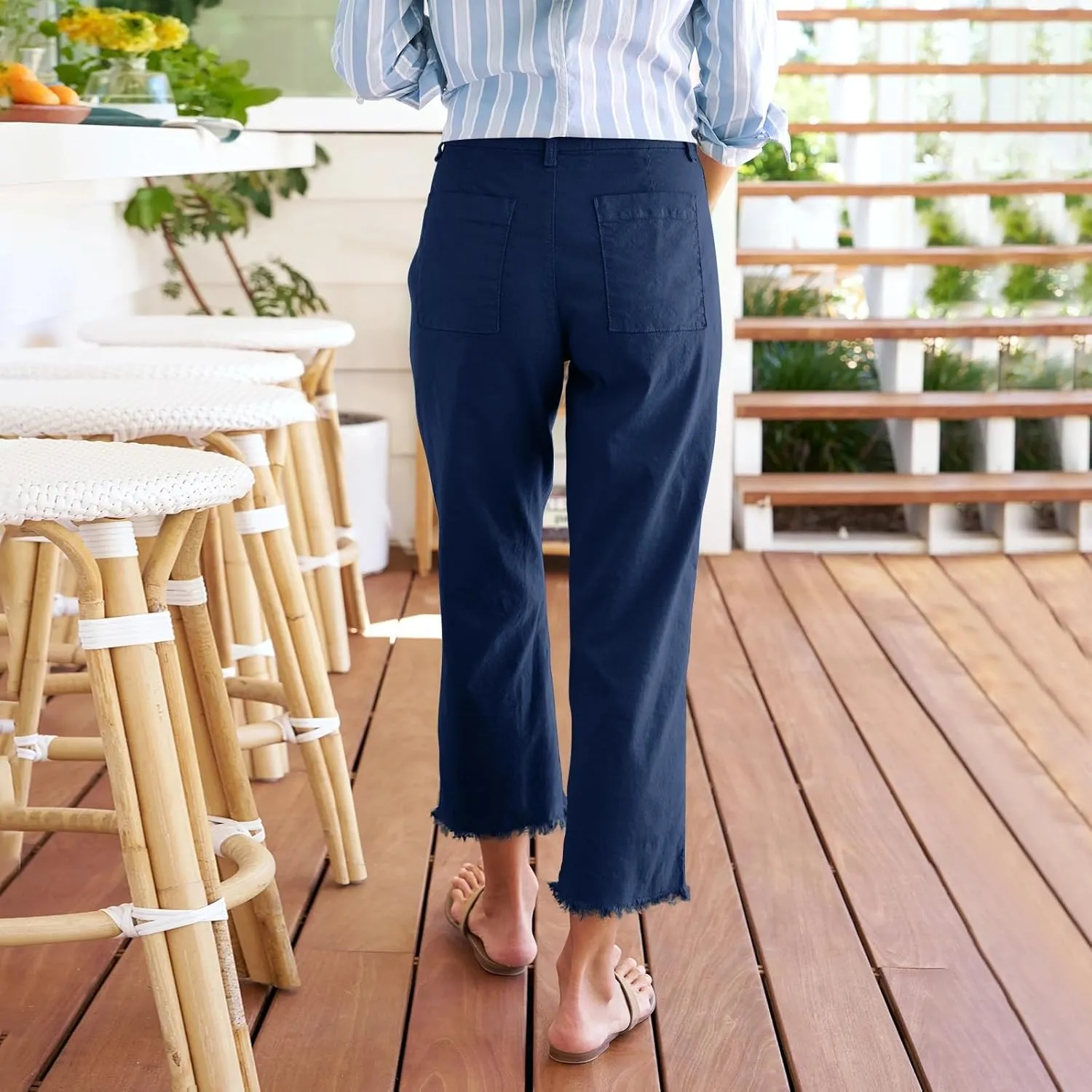Womens Pants, Cotton Peasant Pants Casual Linen Straight Leg Plus Size Lounge