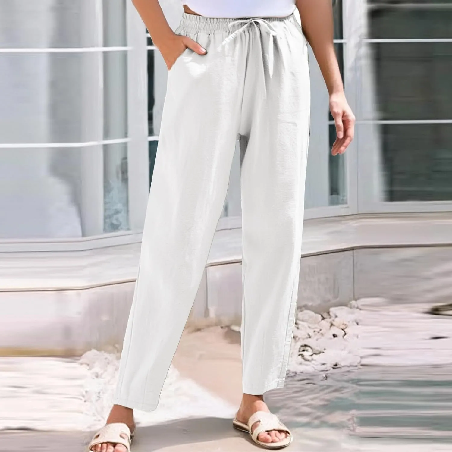 Women's Pants, Straight Leg Casual Everyday Linen Peasant Pants Sweatpants Lounge Plus