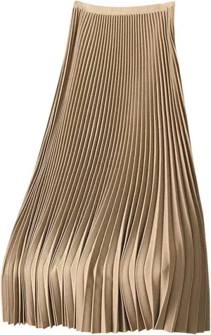Women's Pleated Midi Skirt, Women High Waist Swing Boho Pleated Skirt Casual Elastic A line Long Skirts Gold