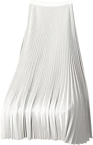 Women's Pleated Midi Skirt, Women High Waist Swing Boho Pleated Skirt Casual Elastic A line Long Skirts White