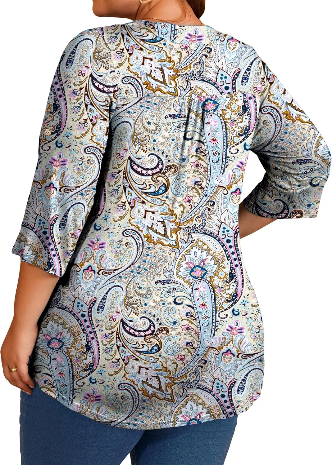 Women's Plus Size 3/4 Roll Sleeve Tops V Neck Casual Soft Blouse M-4X