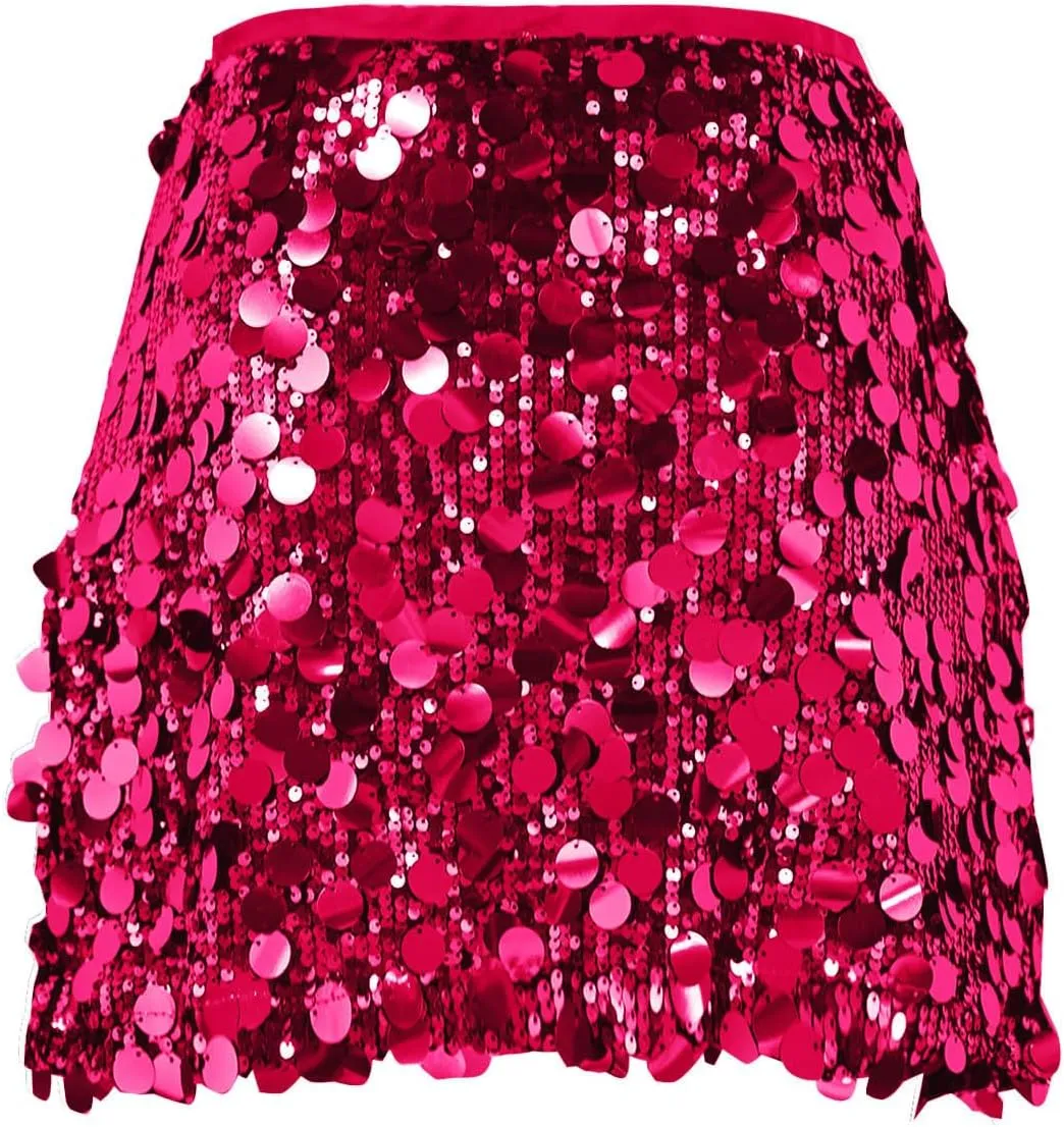 Womens Sequin Skirts Sparkly Glitter Mid-Thigh Length Concert Mini Skirt Shiny Dance Club Rave Party Bodycon Skirt
