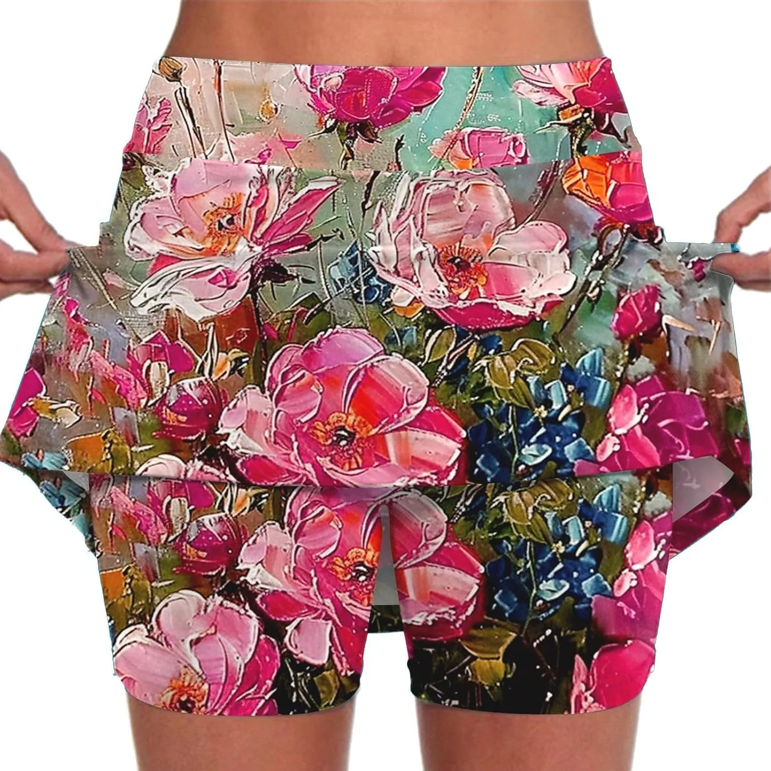 Women's Sports Skorts Floral Print Running Exercise Yoga Mini Skirt Workout Gym Athletic 2 in 1 Tennis Shorts Activewear 2024