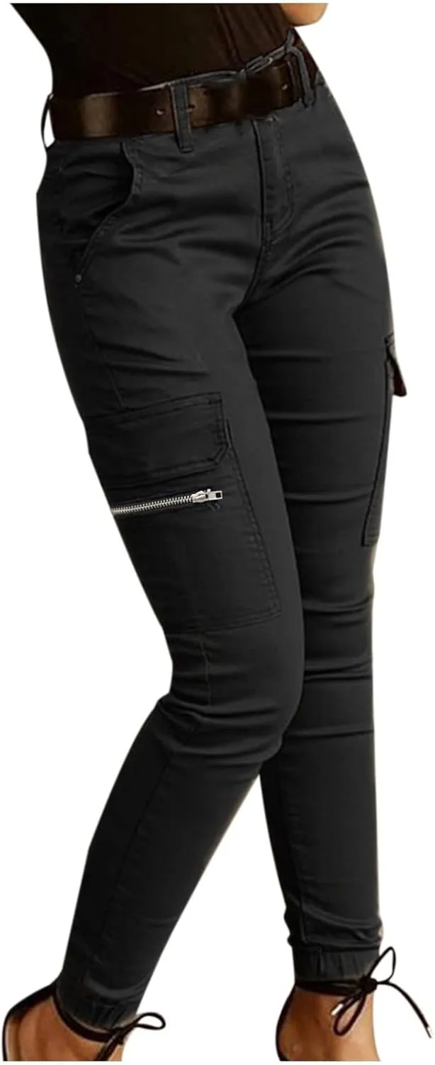 Women's Stretchy Tactical Cargo Pants High Waisted Casual Joggers Plus Size Skinny Trousers Cargo Pants with 6 Pockets
