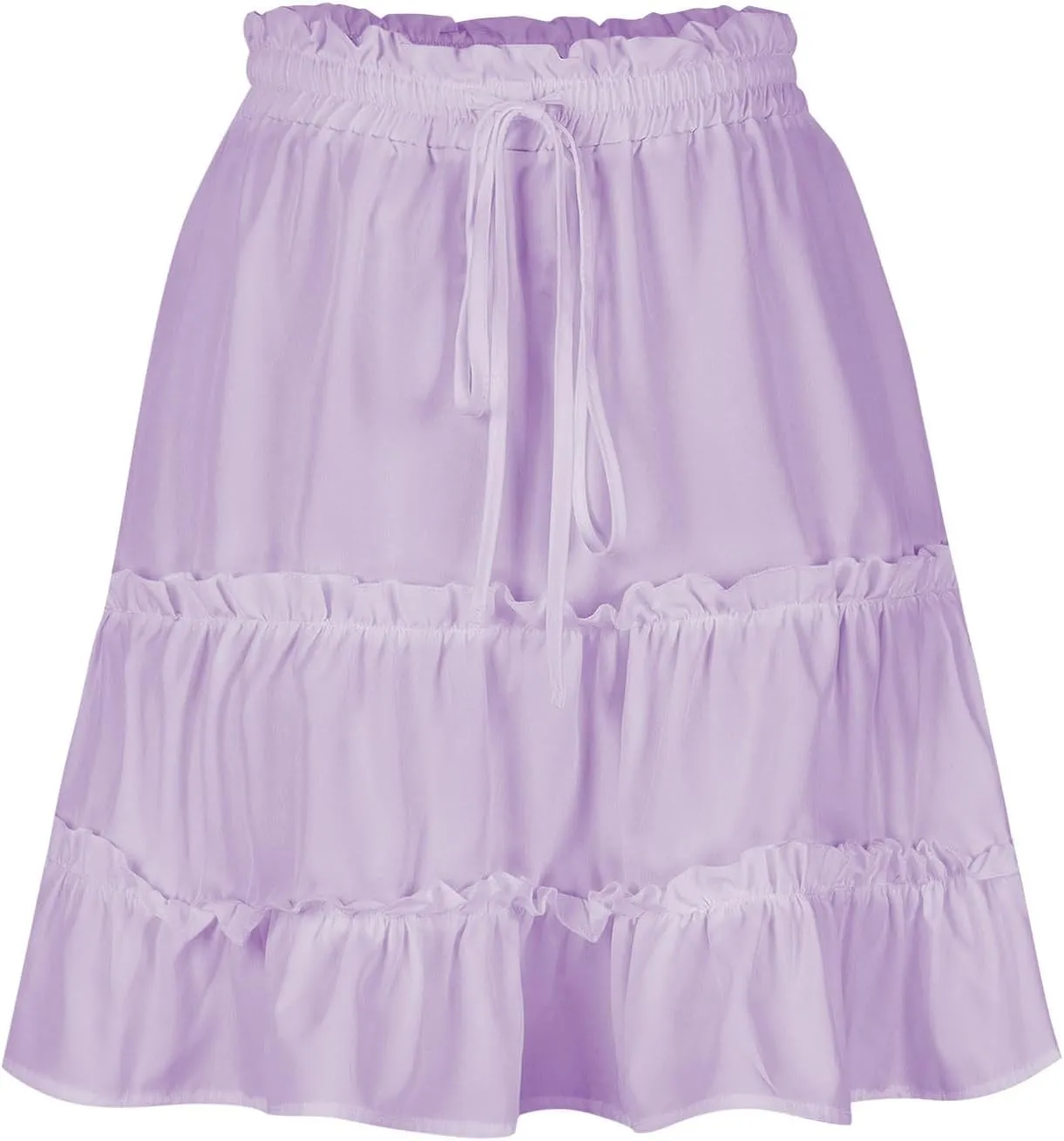Womens Summer Beach Skirts Flowy Ruffle Tiered Mini Skirt Cute High Waist Boho Flared A-Line Short Skirts Dress